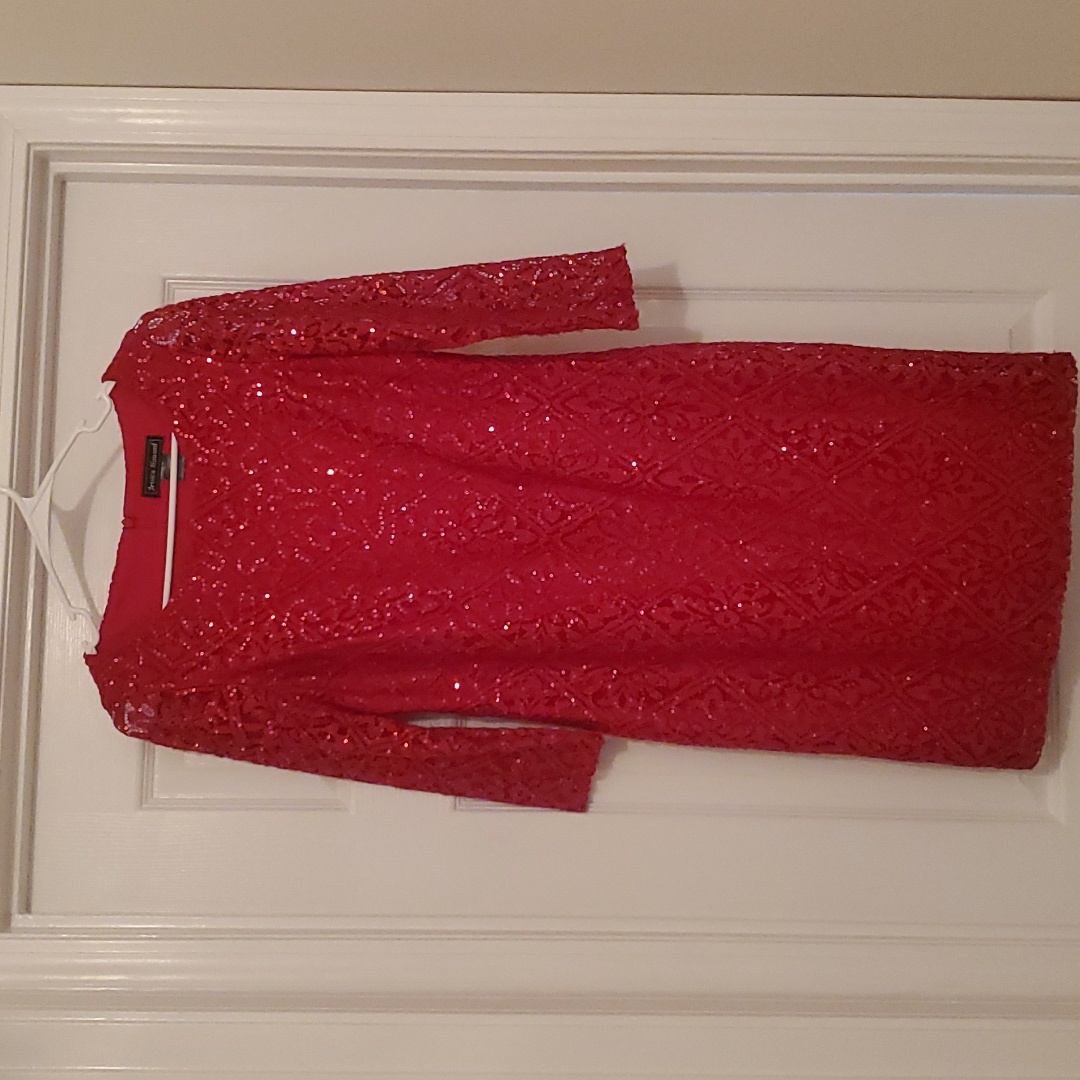 Jessica Howard 3/4 Sleeve Lace Shift Dress With Sequins - Red Size 8 Nwot